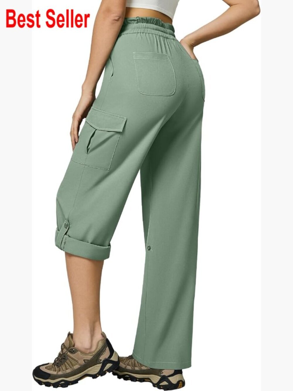 Quick Dry Water Resistant Cargo Capris with Roll Up Cuffs 6 Pockets